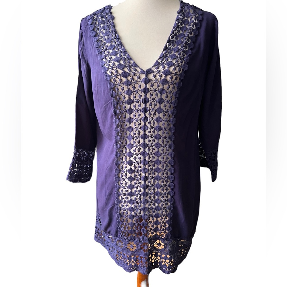 Blue cover up embroidered front panel Sz S